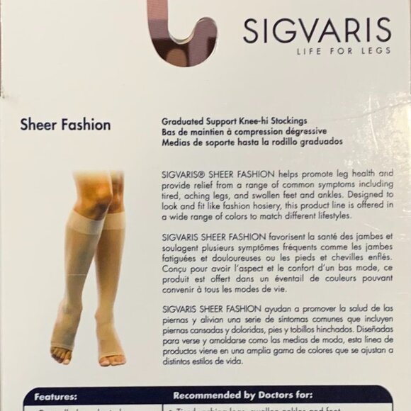Sigvaris Open Toe Knee High Size C 10-12 NEW Suntan Graduated Support Hose - Picture 3 of 5